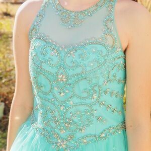 Tiffany Girls Size 14 Pageant Dress, Corset back, Aqua, Like New. Worn once.